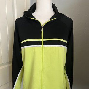 Champion Men's Long Sleeve Zip Front Hooded Jacket Side Pockets Black/Lime XL